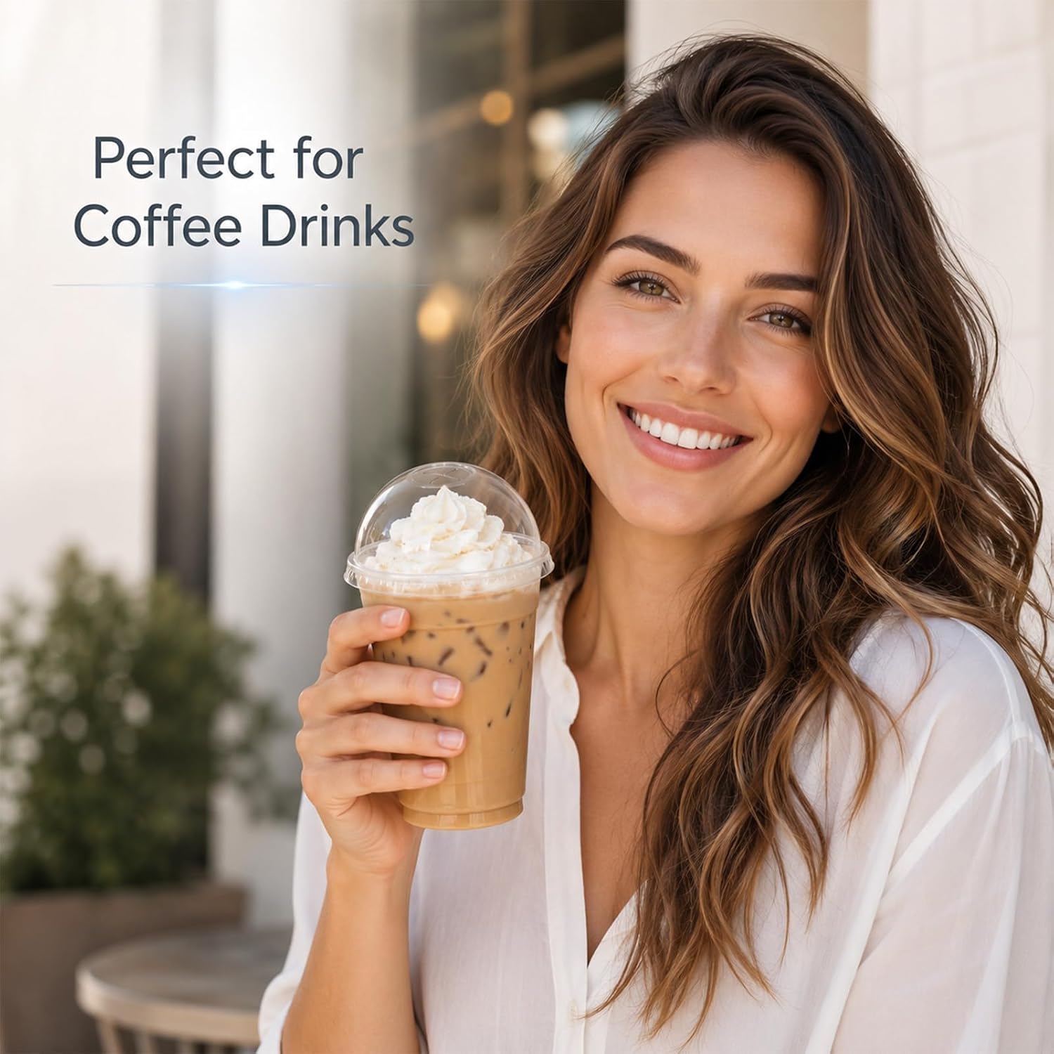 200Pcs Clear Plastic Dome Lids Bulk Disposable Cold Cup Lid with Straw Slot image 5