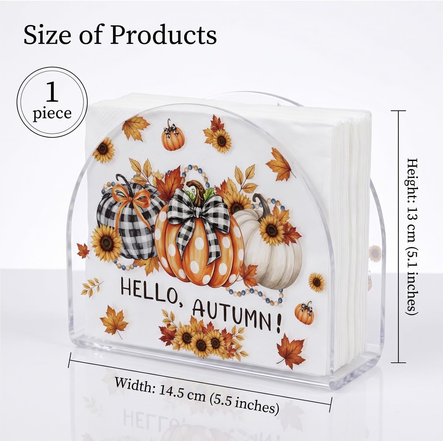 Fall Acrylic Napkin Holder for Table, Autumn Pumpkin Paper Napkin Standing Holder Dispenser for Dinner Kitchen, Tabletop Freestanding Tissue Box
