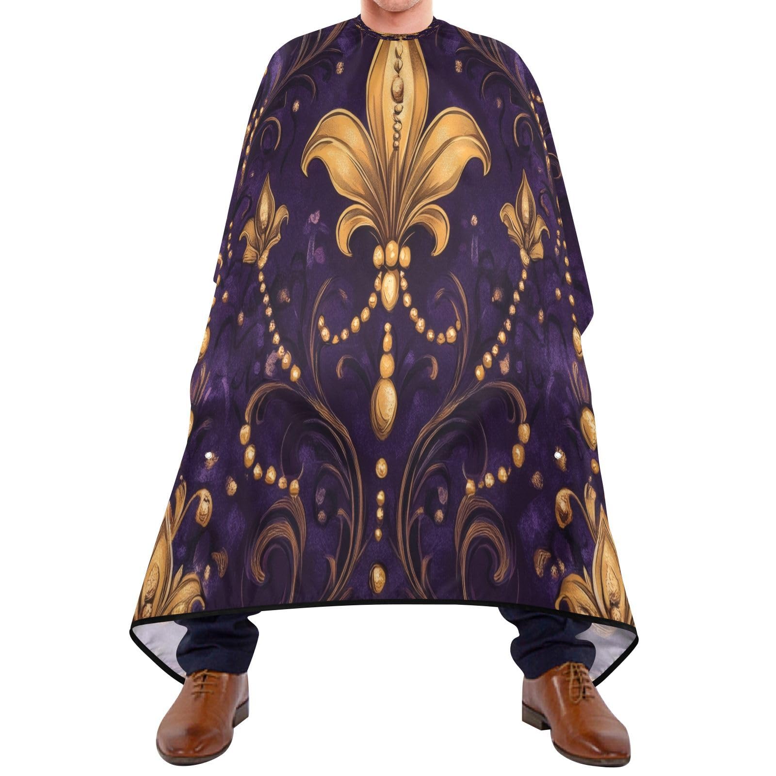 Burbuja Mardi Gras Fleur-de-lis Barber Cape, Hair Cutting Cape with Adjustable Neckline Waterproof Polyester Salon Barber Cape for Unisex Adult