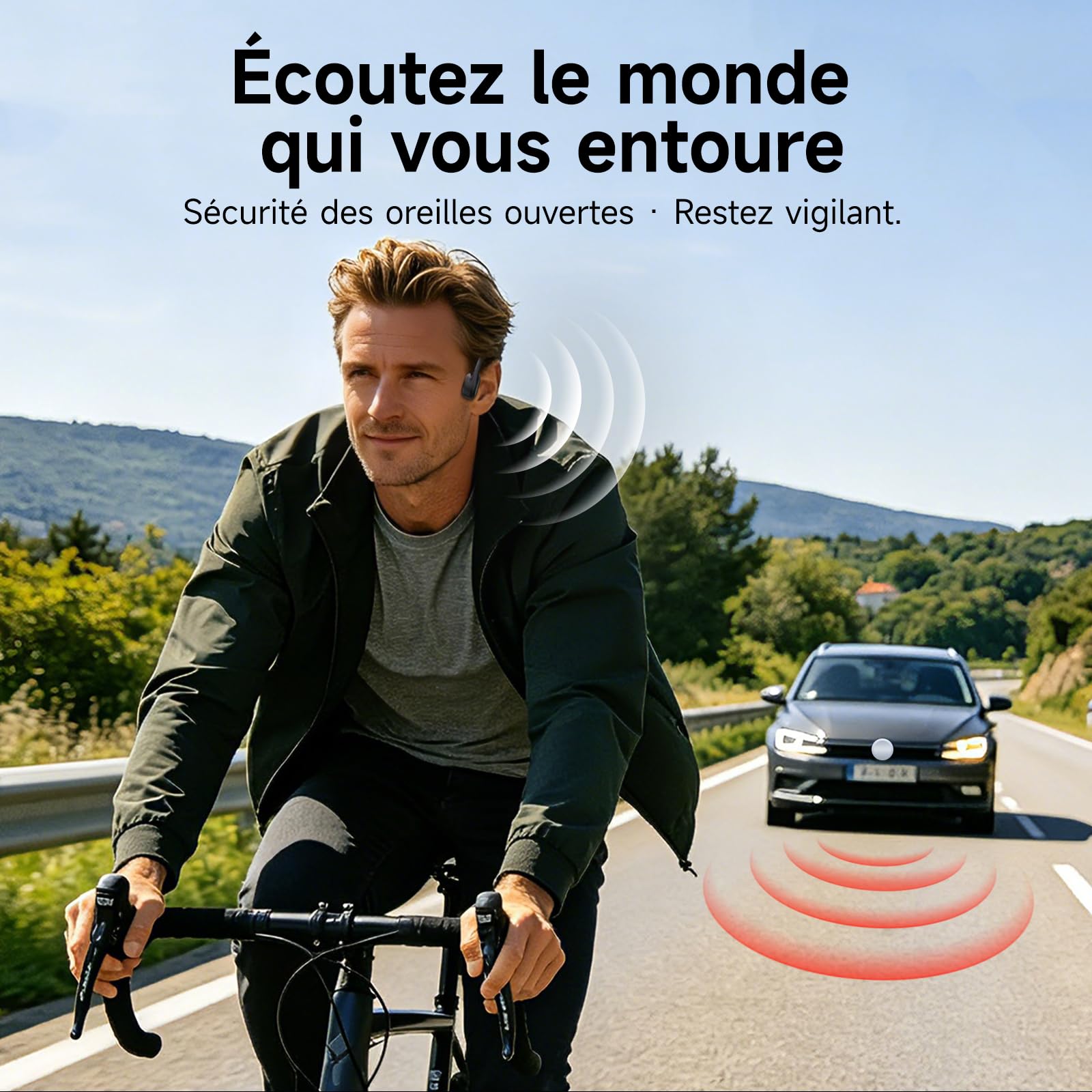 esonstyle Casque Conduction Osseuse Bluetooth 6.0 – IPX7 Écouteurs Conduction Osseuse avec Micro, Casque de Sport sans Fil à Oreille Oouverte pour Le Cyclisme, la Course à Pied, la RandonnéeSport