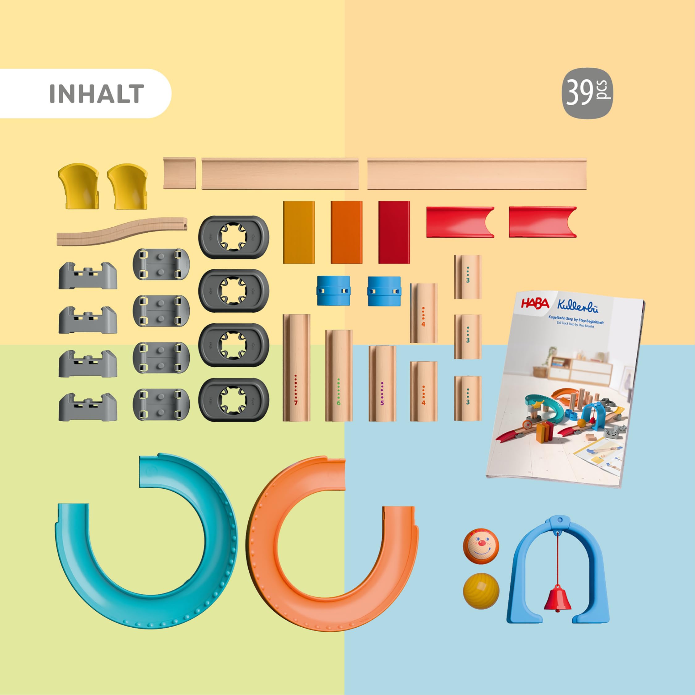HABA Kullerbü Step-By-Step: Mitwachsende Kugelbahn & Murmelbahn für Kleinkinder ab 1-4 Jahren. Stabiles Klicksystem, kompatibel mit Allen Kullerbü-Bahnen - 2012252001