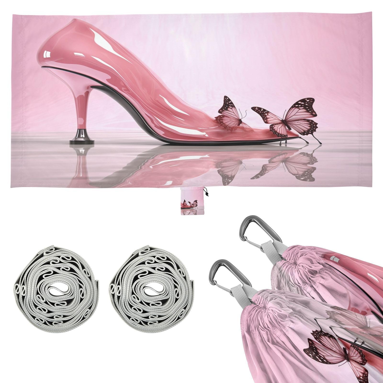 SDMKA High Heels & Butterflies Camping Hammock, 330 lbs with 2 Tree Straps, Carry Bag, Single Portable Hammock for Outdoor/Indoor, Hiking, Beach, Backpacking, Travel