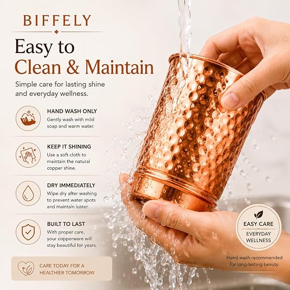 Pure Copper Cups Set of 2, 350 ml (11.8 oz) Hammered Solid Copper Tumblers for Water, Juice, Cocktails & Moscow Mule, Heavy Gauge Drinking Glasses for Home Bar Travel, Reusable Gift Set (Premium)