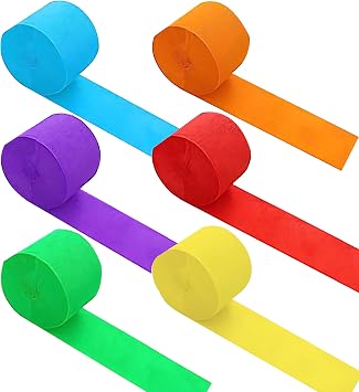 6 Rolls Crepe Paper Streamers in 6 Colors- Rainbow Streamers for Party Decorations1.8 Inch x 82 Ft/Roll