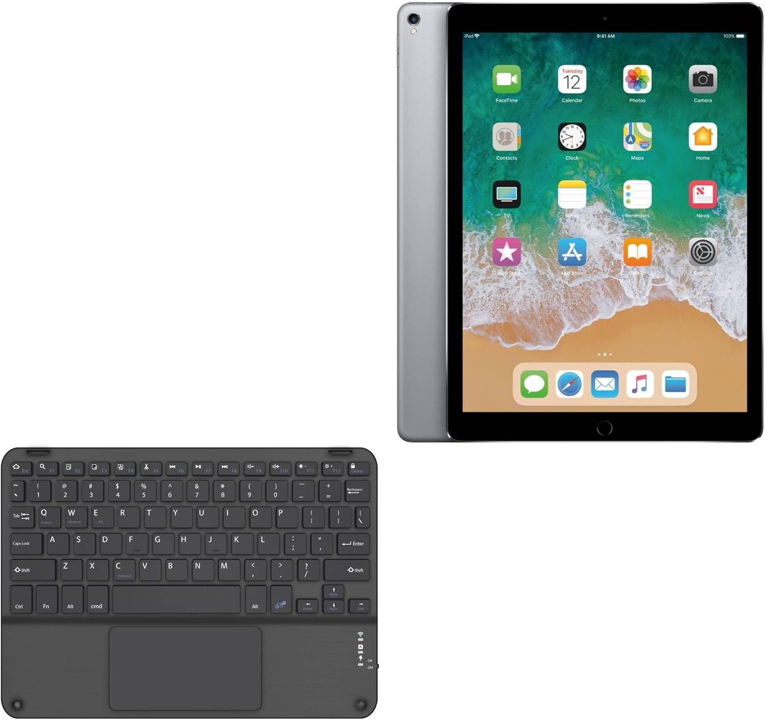 BoxWave Keyboard Compatible with Apple iPad Pro (2nd Gen 2017) (12.9 in) - SlimKeys Bluetooth Keyboard with Trackpad, Portable Slim TouchPad - Jet Black