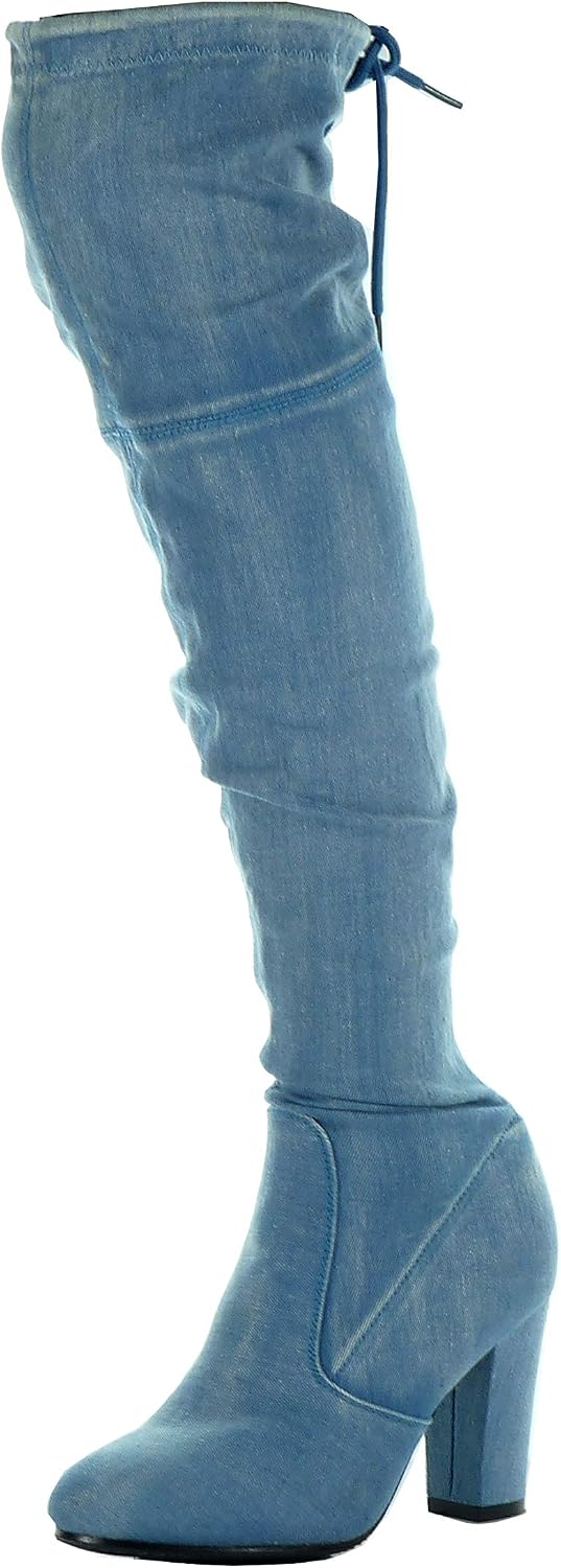 ANGKORLY - Scarpe da Moda Stivali Alti Cavalier Jeans Denim Flessibile  Donna Tacco a Blocco Tacco Alto 8.5 CM - Blu H198 T 40 : Amazon.it: Scarpe  e borse