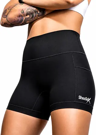 ShocSox Women’s Running Compression Shorts – 5" No-Ride-Up with Leg Grippers, Pockets, Quick-Dry, High-Rise Waist