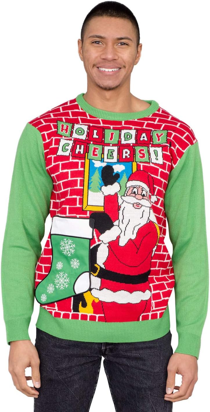 Holiday Cheers! Santa with Beer Holder Socks Adult Ugly Christmas Sweater