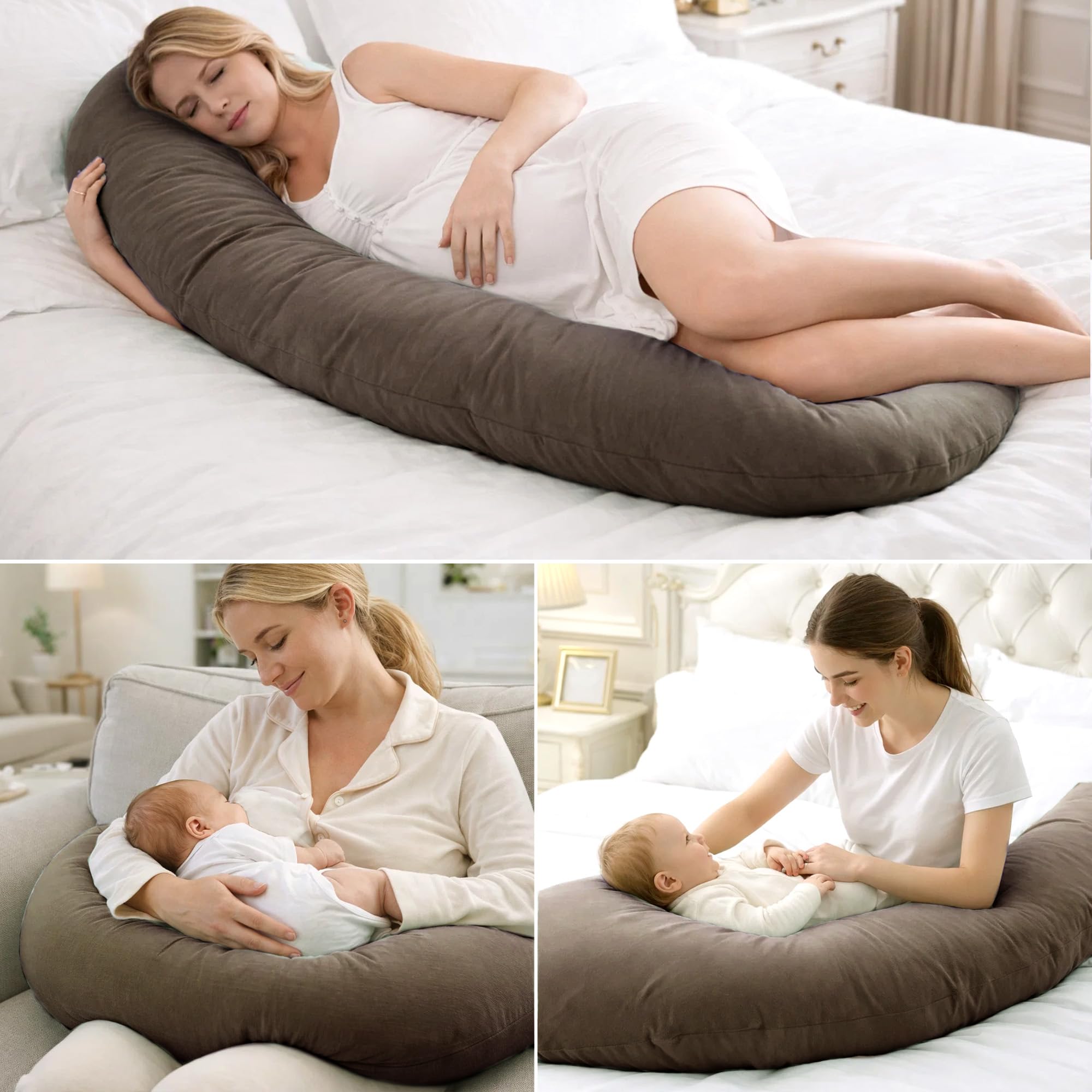 CALIYO Cojín de lactancia XXL 190 × 32 cm, almohada para dormir de lado y almohada de embarazo, cojín de lactancia para adultos, cojín de lactancia con relleno y funda extraíble lavable a máquina