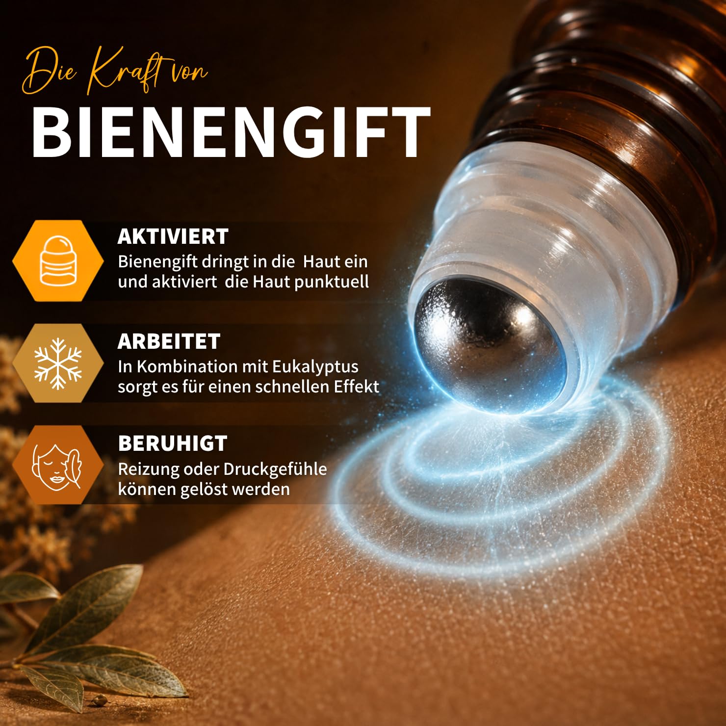 bedrop Api Relax Roll-On - mit hochdosiertem Bienengift, Pfefferminze und Eukalyptus | Bei Kopfschmerzen, ideal auf Schläfen und Muskelbereichen | Praktische To-Go Größe