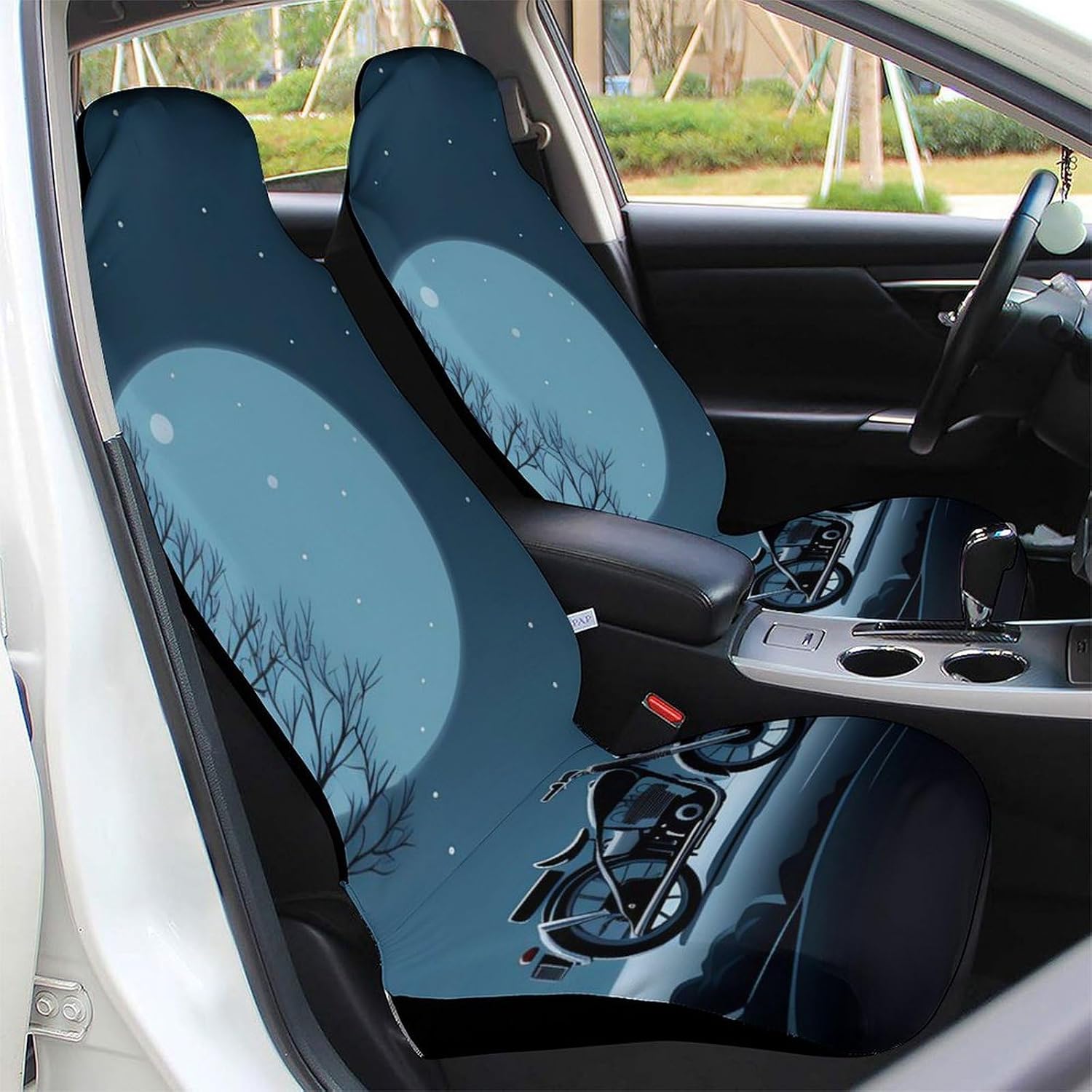 Motorcycle and Full Moon Car Seat Covers Automotive Seat Covers Car Seat Protector Auto Front Seats Protector for Most Cars 1PCS
