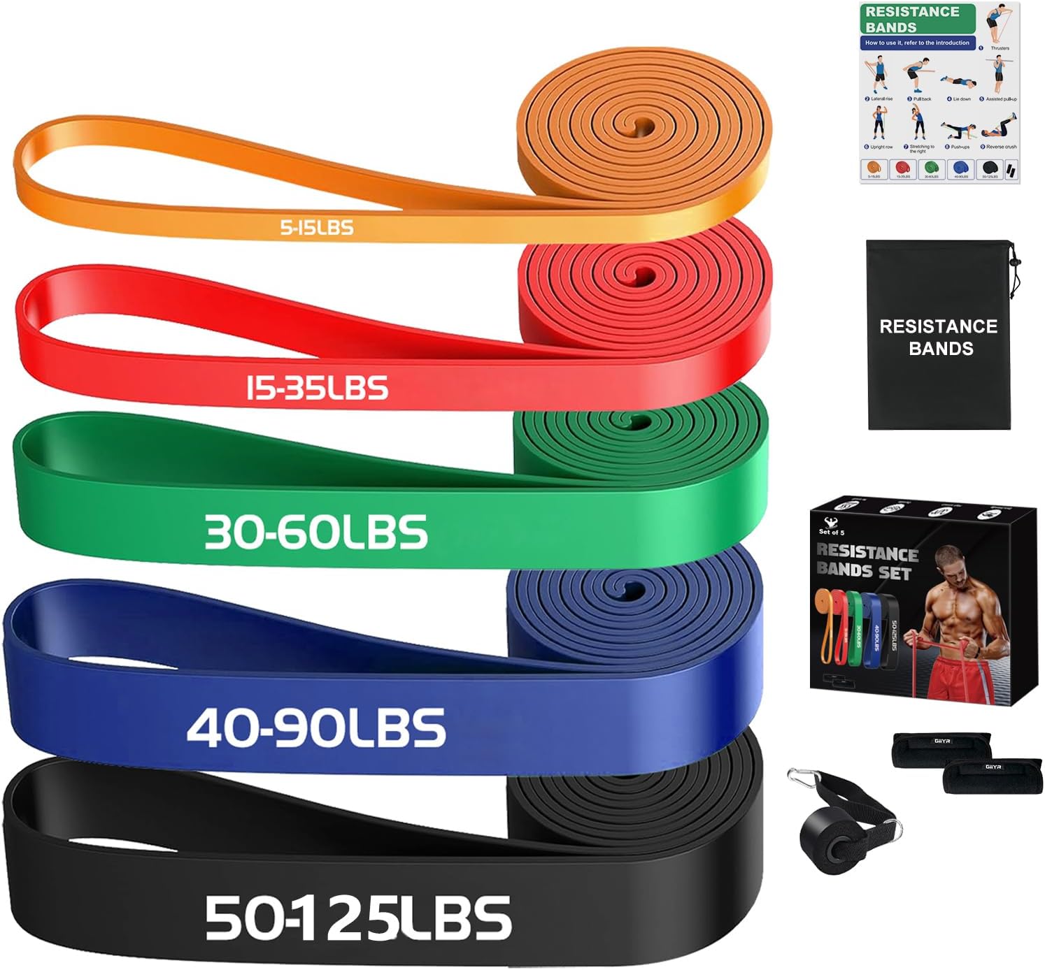 Resistance Bands Set for Men & Women – 4 Levels Exercise Band with Door Anchor, Pull Up Bands for Strength Training, Stretching, Powerlifting, Home Workouts