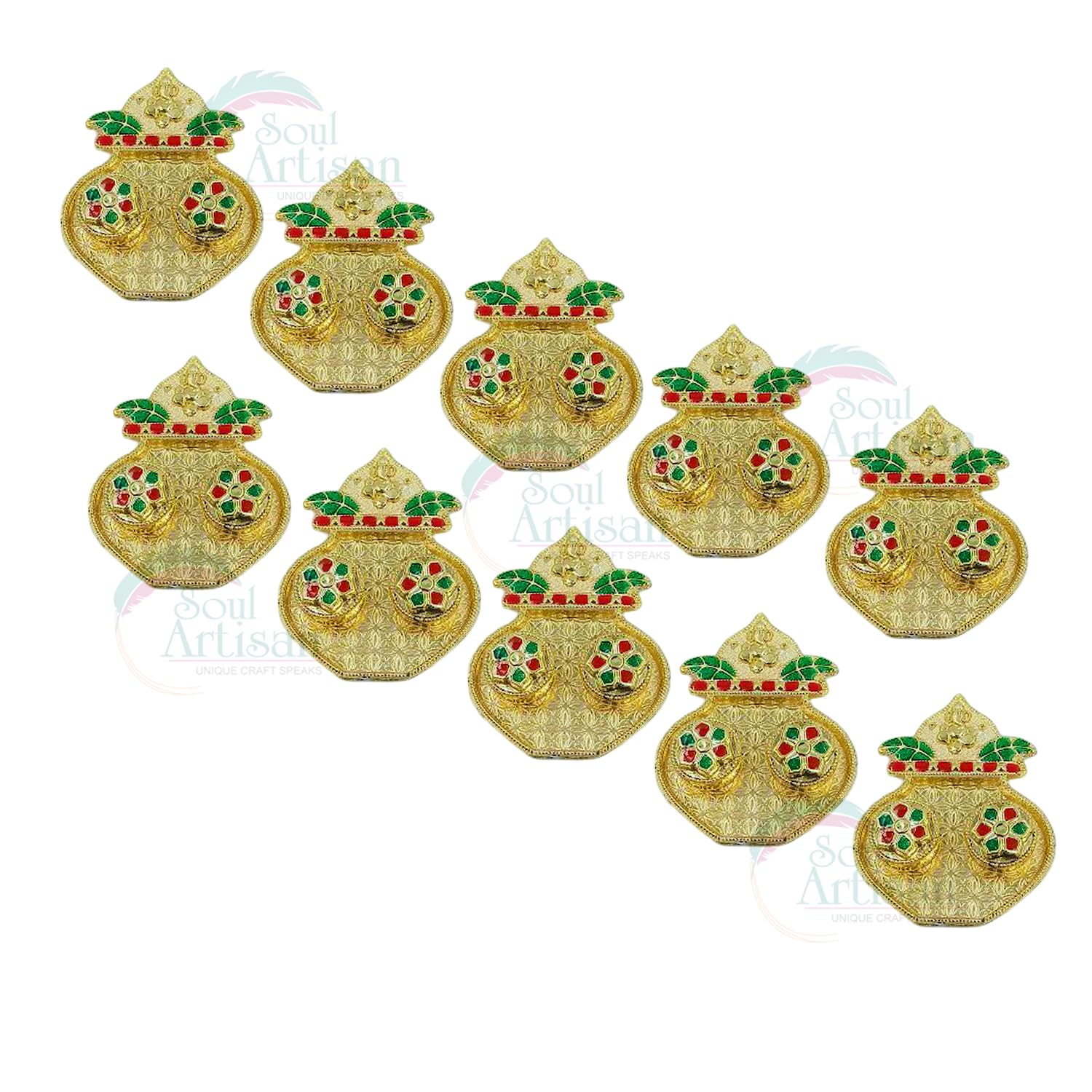 Soul Artisan Kumbam Double Kumkuma Holder Chimil Box - Plastic Golden Metallic Color(Pack of 10) - Decorative Art Design Tilak Daani, Sindoor for Women Return Gift, Diwali, Weddings, Pooja