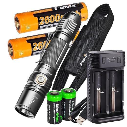 Fenix PD35 V2.0 1000 Lumen Tactical Flashlight with 2 X Rechargeable Batteries, are-X2 Charger and 2 X EdisonBright CR123A Batteries