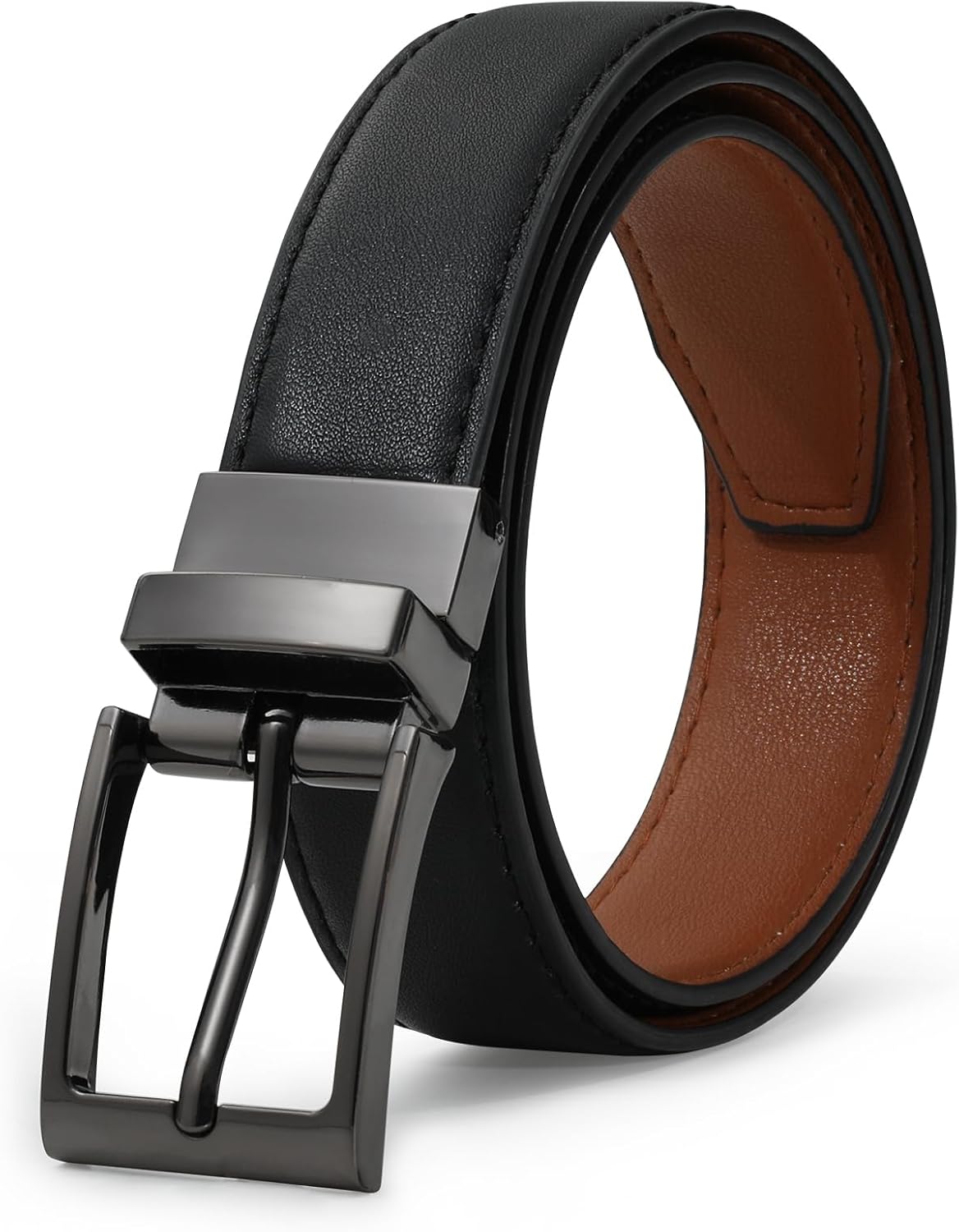 AWAYTR Reversible Kids Belts for Boys - Black and Brown Leather Belt for School Uniform Casual Jeans
