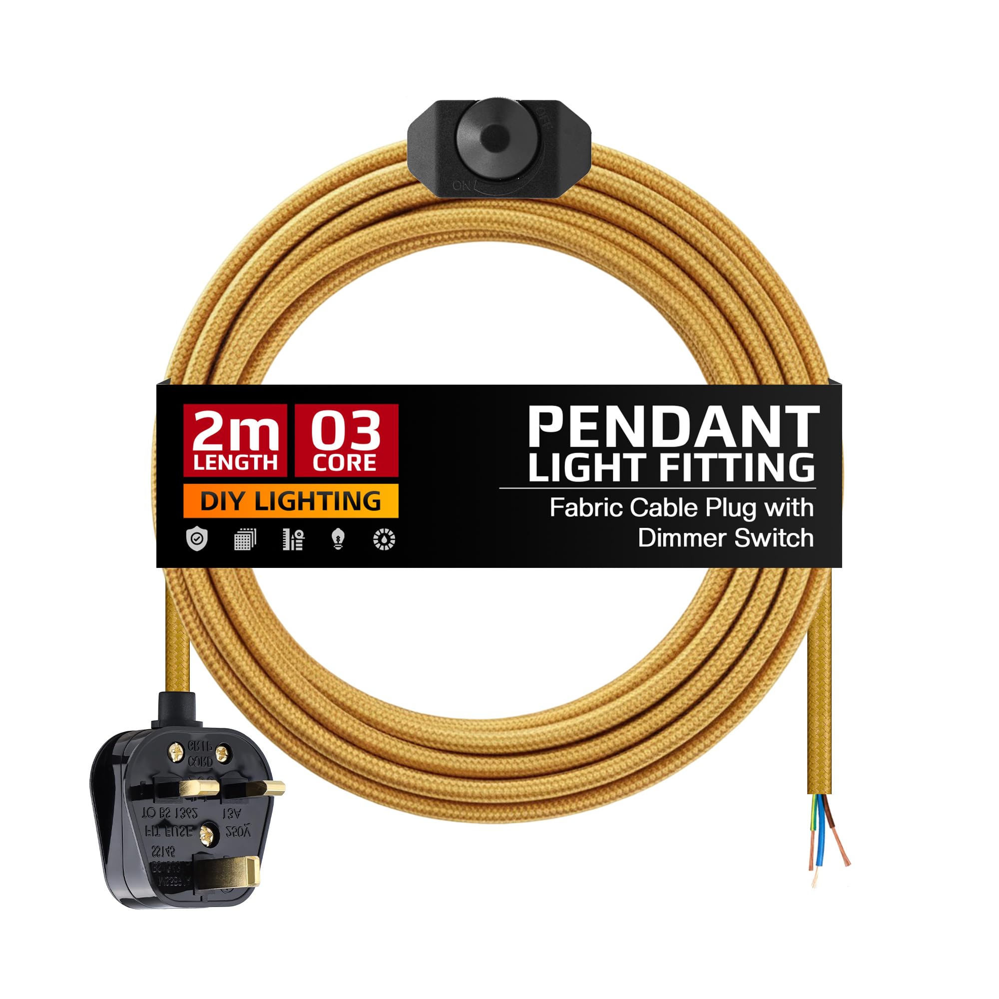 Plug in Pendant Light with Dimmer Switch, E27 Ceiling Pendant Light Fitting