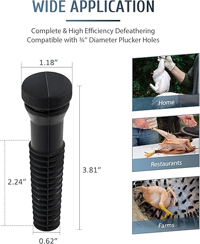 Miniatura 2 de CREWORKS Dedos desplumadores de pollo, 150 unidades, dedos de goma para máquina desplumadora de pollo con agujeros de 34 pulgadas, accesorios