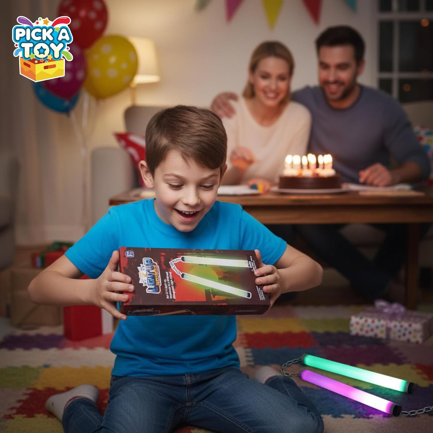 PICK A TOY LED Nunchucks for Kids – Set of 2 Light-Up Foam Nunchucks, Motion-Activated Glow Lights, Safe Soft Padding, Ninja Toys for Boys, Ninja Costume Accessory, Martial Arts Birthday Toy