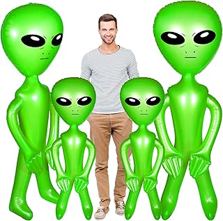 4 Pieces 63 Inch 35 Inch Inflate Alien Jumbo Alien Giant Inflatable Alien Blow up Alien Inflate Toy for Party Decorations, Birthday, Halloween, Alien Theme Party (Green)