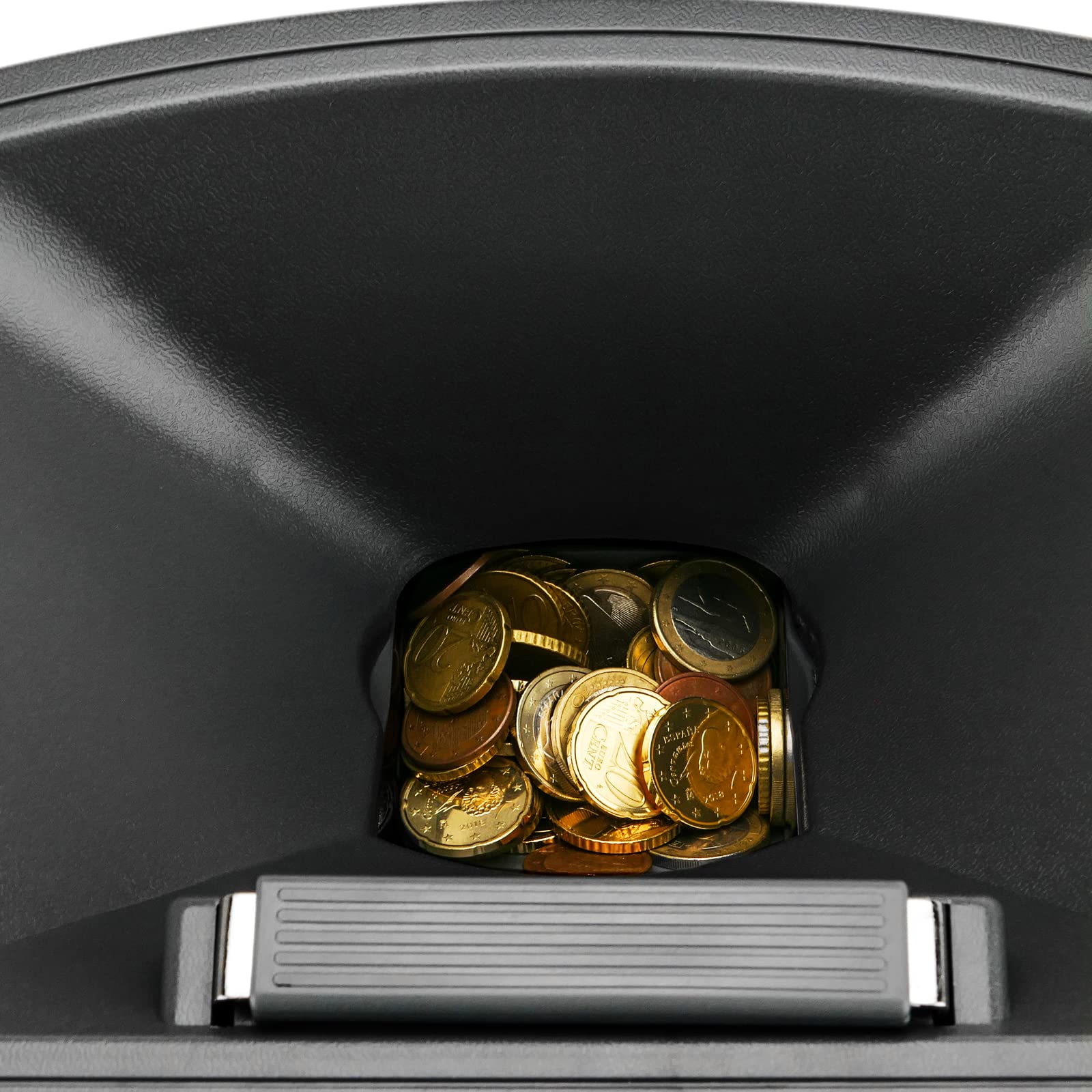 PrimeMatik - Contador de Monedas Negro para Euro con clasificador automático y Visor Multi-Moneda