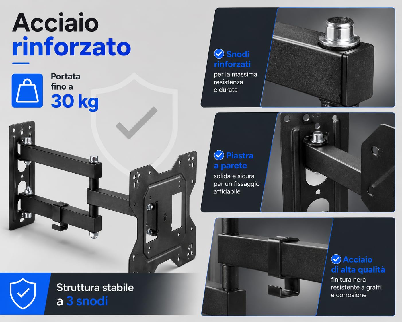 Supporto TV Parete 32-55 Pollici, Staffa TV Girevole ±90° e Inclinabile +3°/-10°, Braccio Estensibile 56-378 mm, VESA 100x100/200x100/200x200, Portata 30 kg, Nero