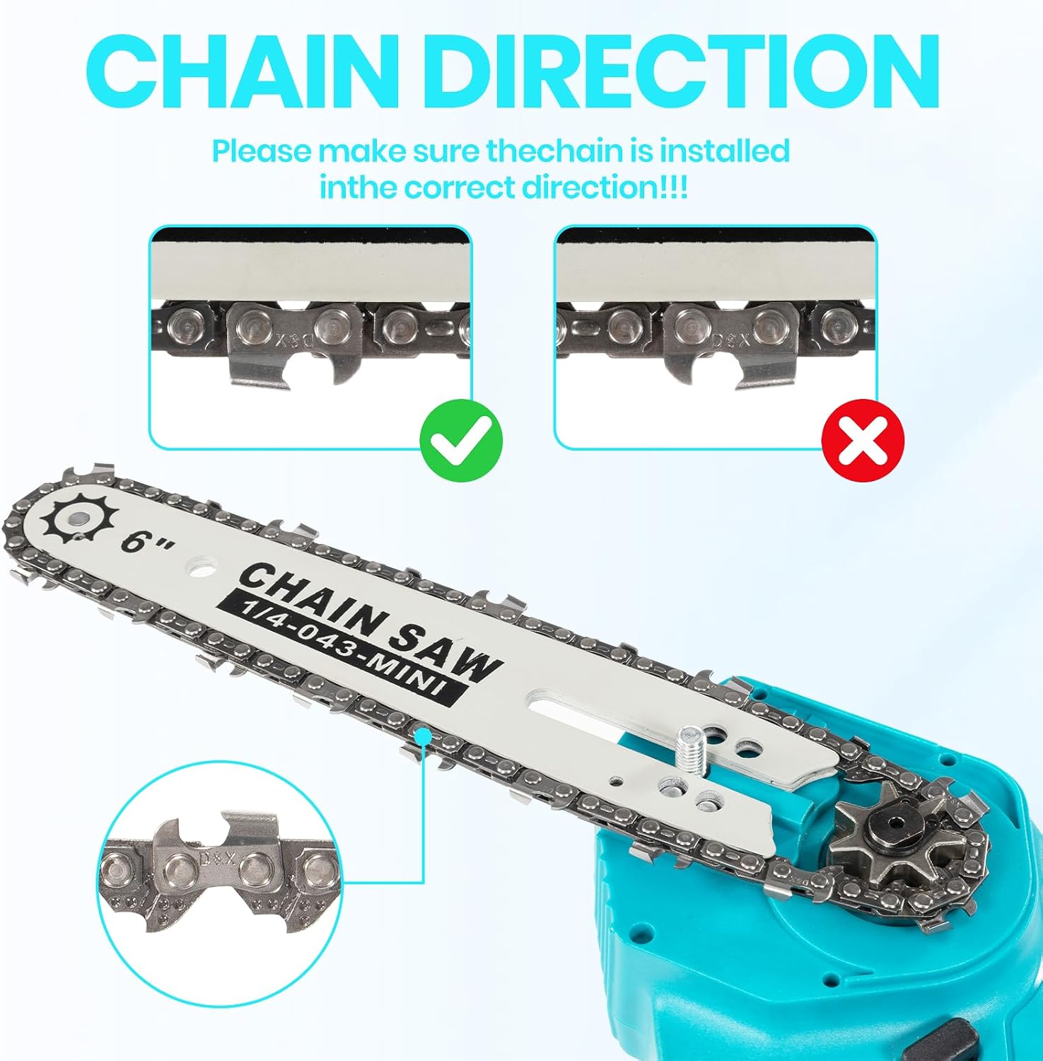 4 Pack 6 Inch Chainsaw Chains Replacement,1/4" LP Pitch .043" Gauge 37 Drive Links,Low Kickback Chain Blade for 6" Mini Chainsaws(6"37DL1/4"LP.043") image 4