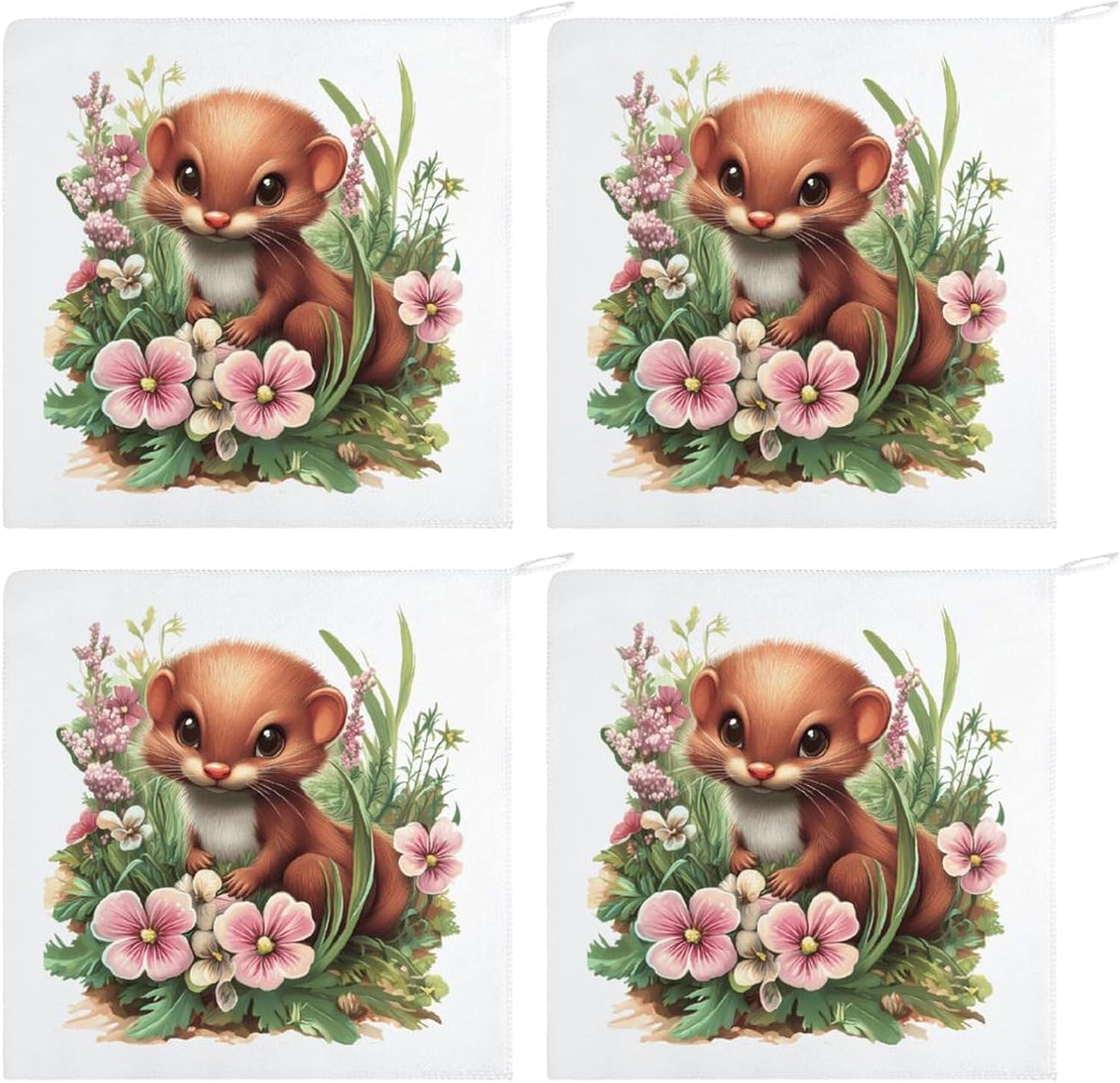 Weasel Flowers Towel Hand Towels Decorative Towel for Bathroom Kitchen Shower Gym 4PCS