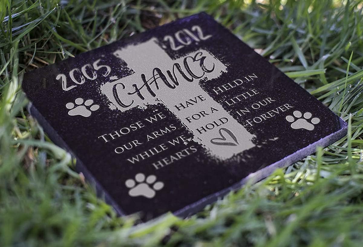 Dog Memorial Laser Engraved Stone Black Granite Stone Dog Headstone Pet Memorial Stone Dog Memorial Marker with Picture, Customized (B)