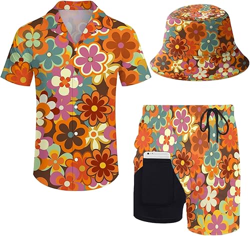 Conjunto de camisa y pantalones cortos de los años 80 para hombre, traje de los años 80 y 90, trajes de camisa de los años 90 con sombreros de