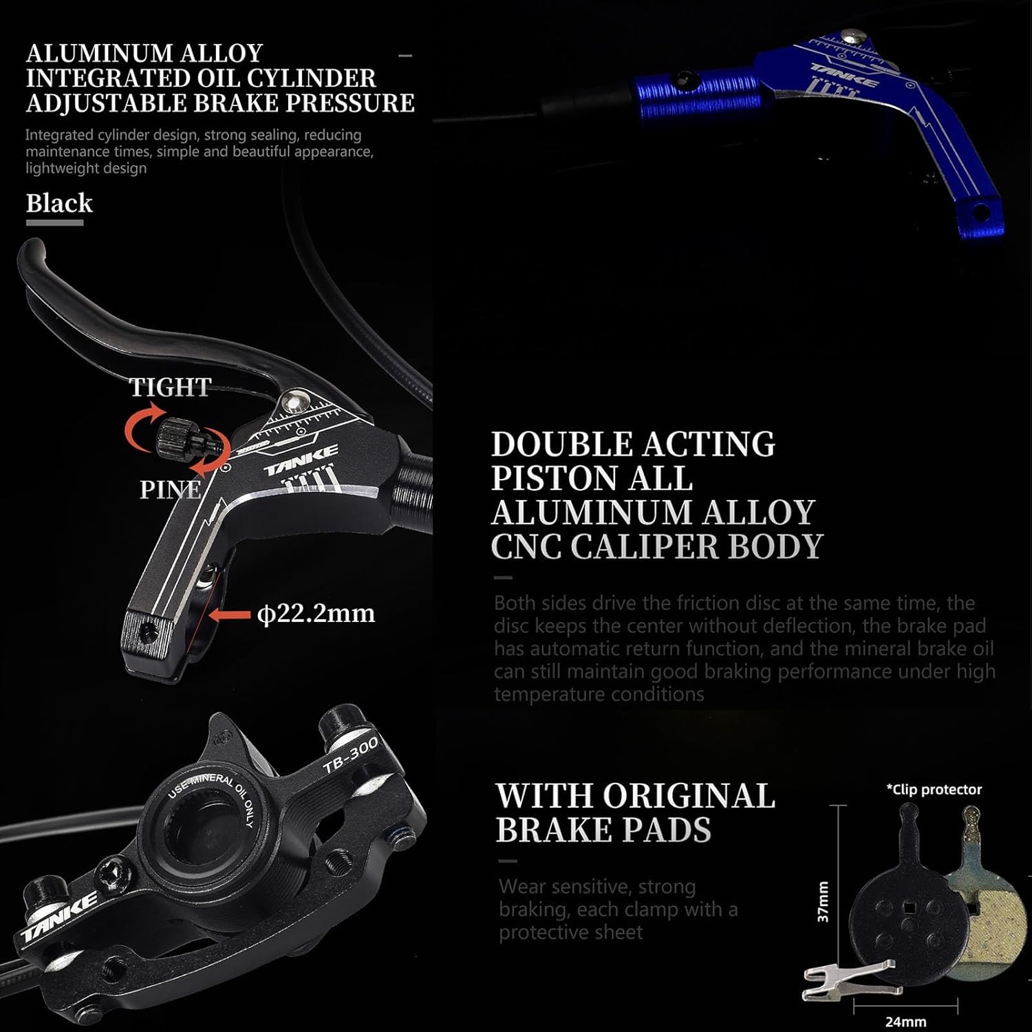 E-Bike 2 Piston Hydraulic Disc Brakes Set Left Front 850mm Right Rear 1570mm Electric Bike Hydraulic Brake for Scooter Aluminum Alloy Lever with 2 PIN Power-Off Sensor