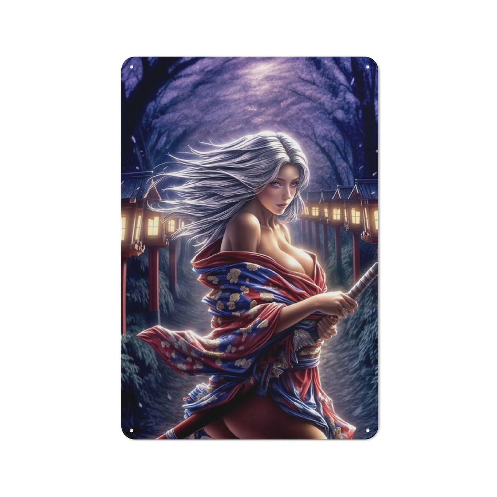 Warrior Woman Metal Wall Art Sign 30x20cm, Retro Vintage Wall Decor for Kitchen, Hallway, Bar Or Small Cafe