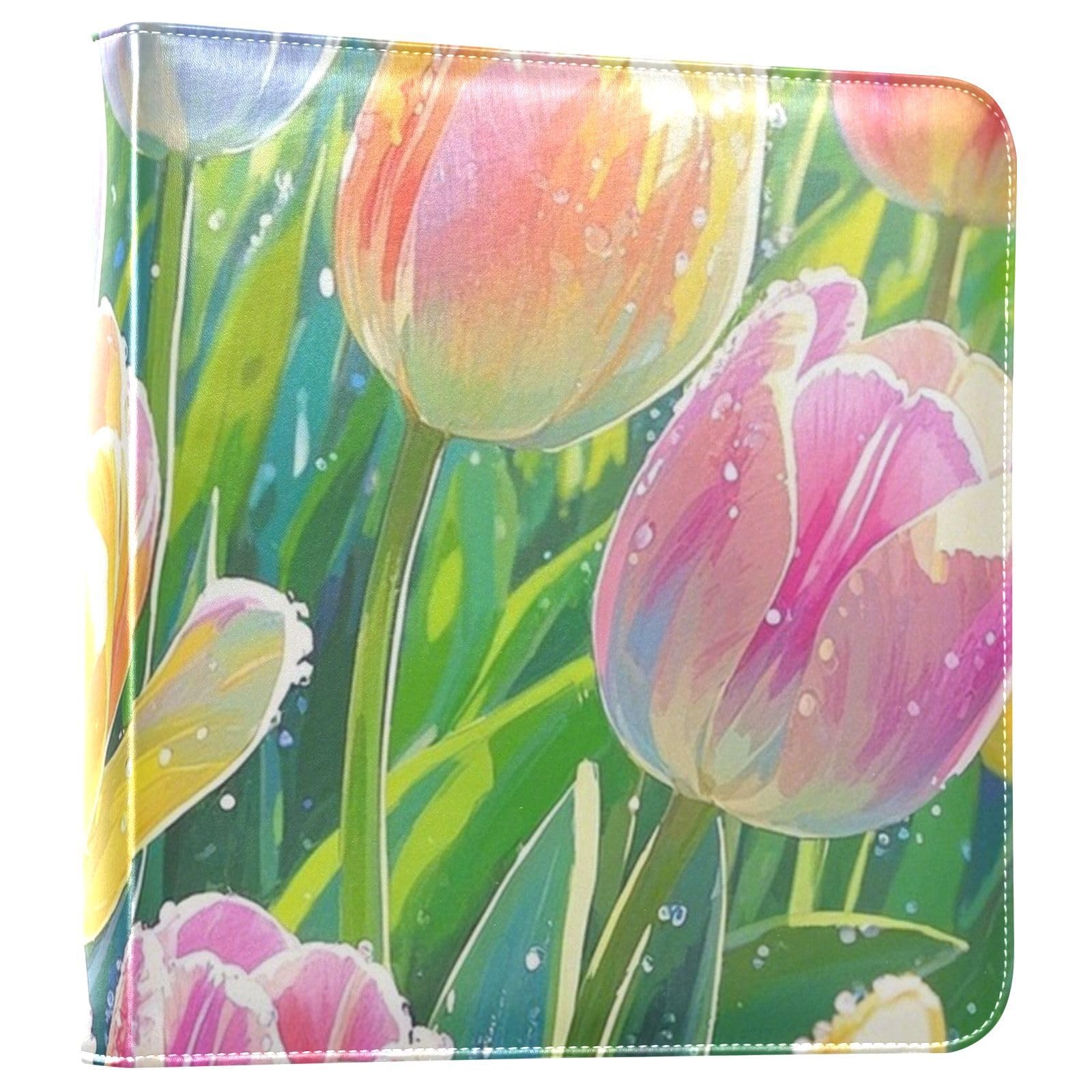 Photo Album 4x6, 5x7,6x8,Artificial Leather Photo Albums with 20 Detachable Sheets Tulips Print for Family Wedding,Multi 19