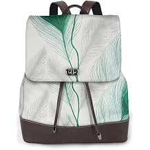 Elegant Peacock Feather Leather Backpack 10.5x5x12.5 Inches