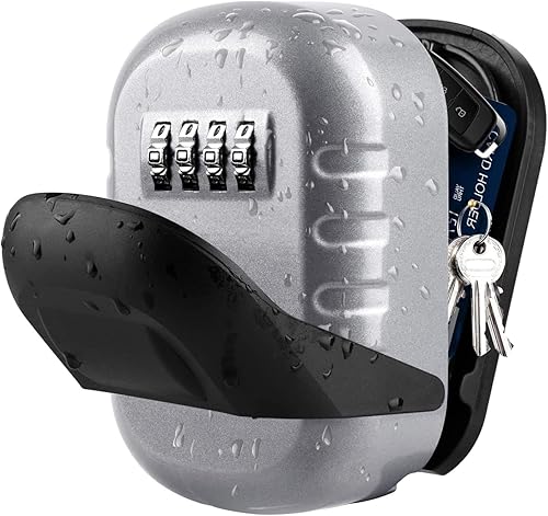 Caja de bloqueo segura para llaves para exteriores caja de almacenamiento de llaves de casa con código de combinación reajustable de 4 dígitos caja