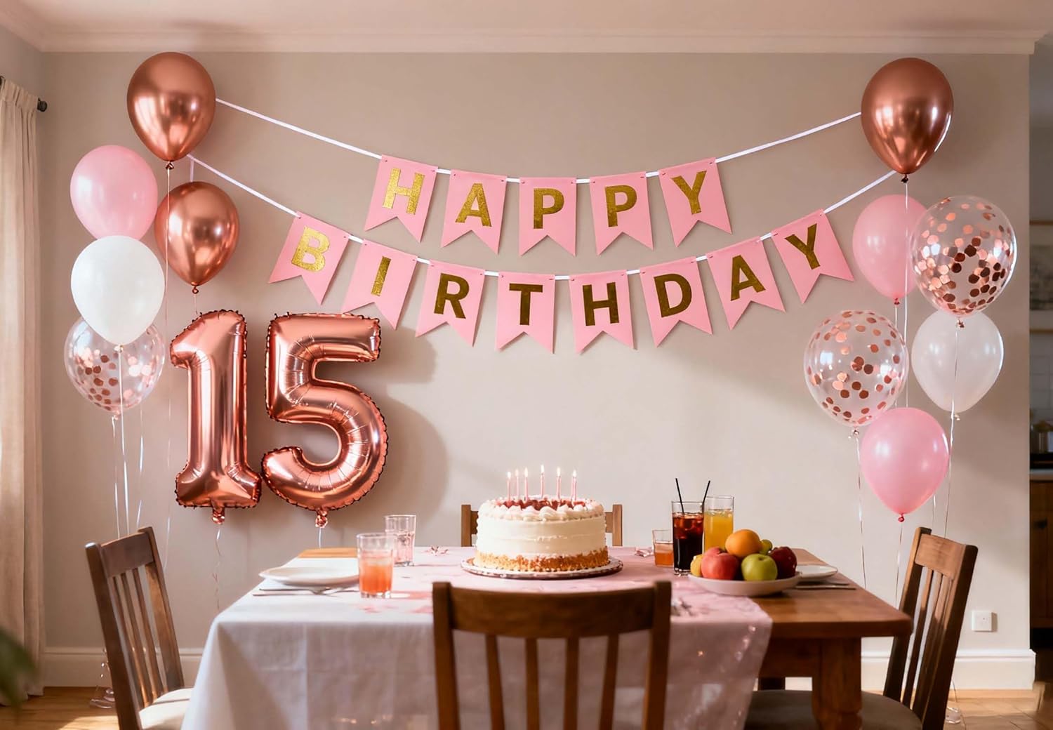 15th Birthday Party Balloons Decorations Rose Gold for Girls, 15th Birthday Banner Number 15 Birthday Foil Balloons Confetti Balloons for Girls Her Daughter 15 Year Old Birthday Supplies(15th) - Image 3