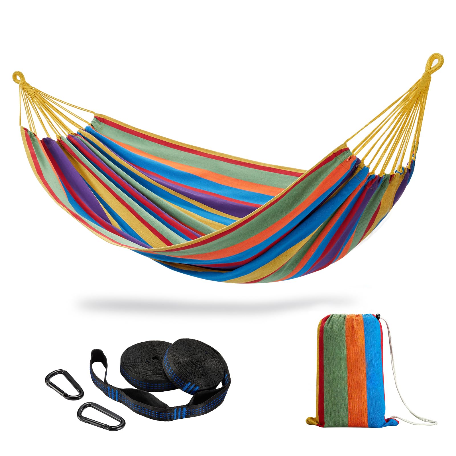 Photo 1 of CHULIM Brazilian Double Hammock with Tree Straps,Extra Large 94x63IN,2 Persons Hammock for Backyard Patio Outdoor and Indoor,450lbs Weight Capacity,Soft Woven Cotton Fabric - Tropical