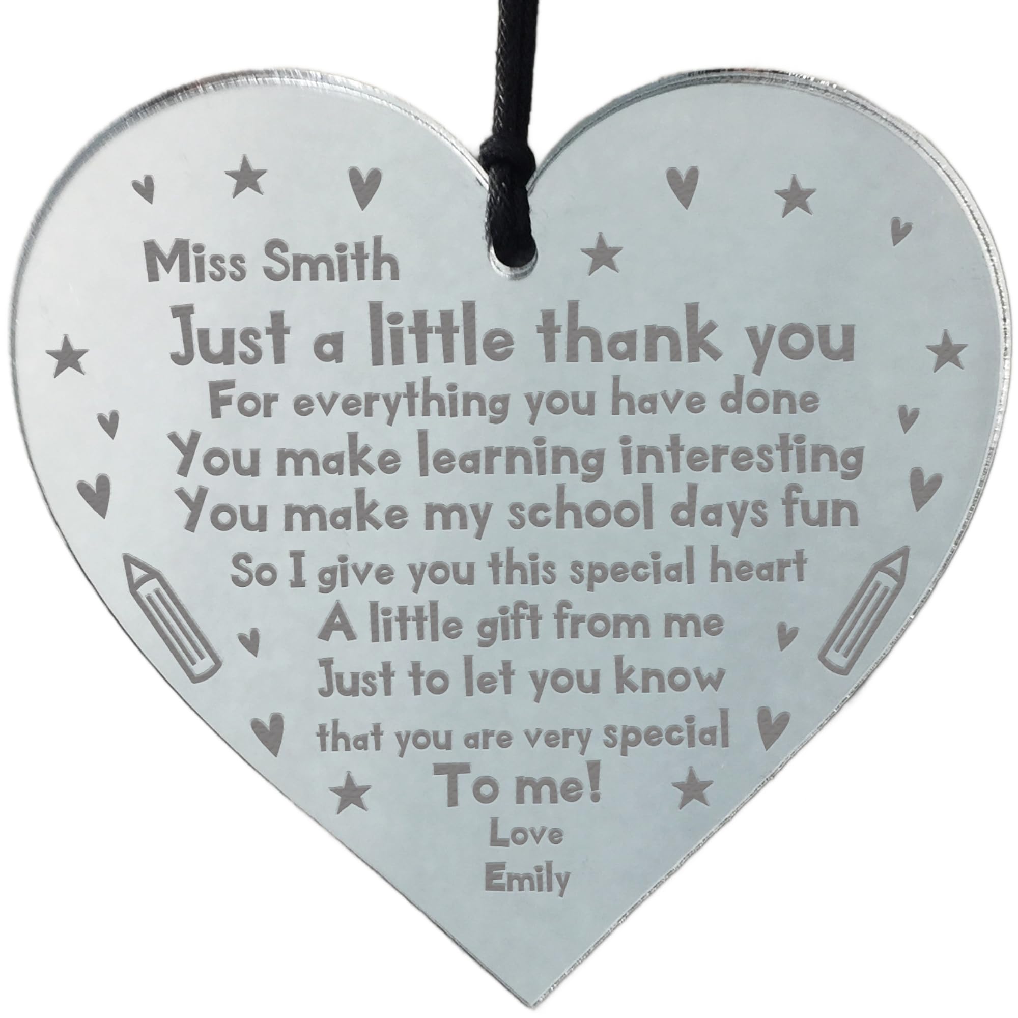 RED OCEAN PERSONALISED Mirror Acrylic Heart For Teacher Thank You Nursery School Gift