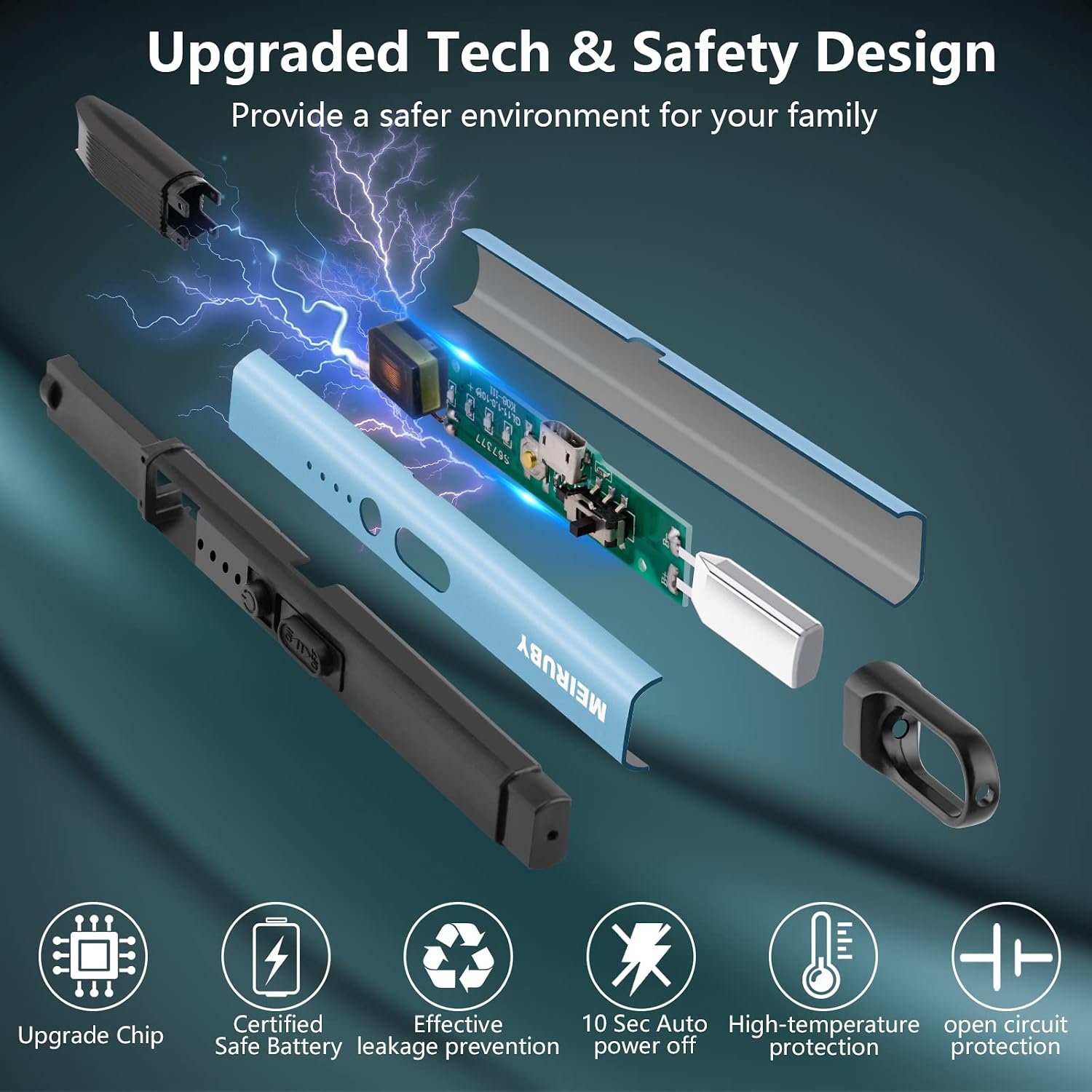 MEIRUBY Lighter Candle Lighter Rechargeable Electric Lighter USB Lighter Arc Lighters for Candle Camping BBQ Blue