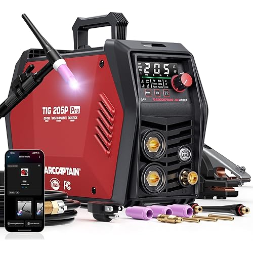 ARCCAPTAIN iControl TIG 205P Pro Welder With APP Control, 5 In 1 DC/Pulse/Lift/Spot TIG & Stick, Dual Voltage 120V/240V TIG Welding Machine With Large LED Display, 2T/4T, Smart Fan, Safety Protection