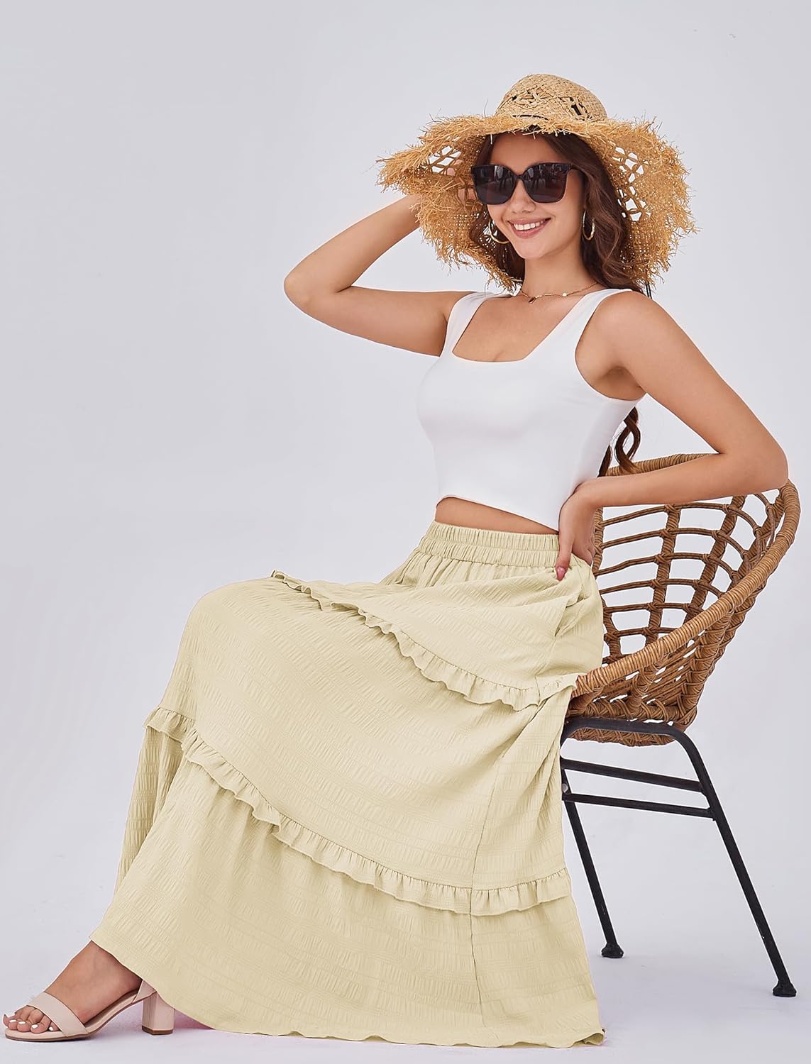 Gracyoga Maxi Skirts for Women Casual Elegant High Waisted A Line Flowy Ruffle Tiered Long Skirt with Pockets - Image 5