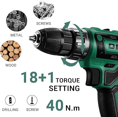 Miniatura 37 de Deko Pro - Juego de taladro inalámbrico 20 V MAX con batería de litio - Taladro eléctrico con 2 velocidades, 18+1 configuraciones de torque, Rosa