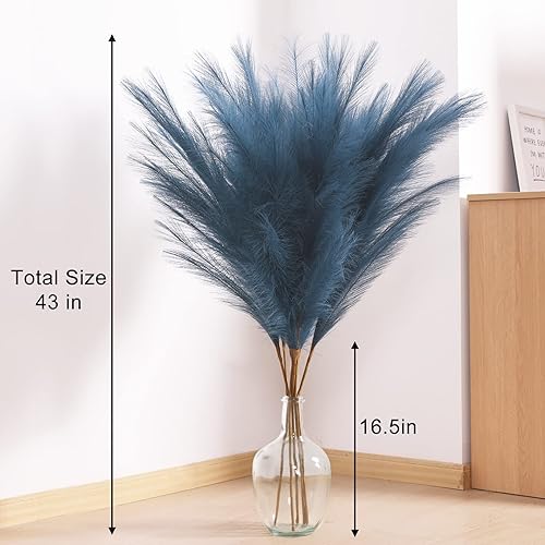 Miniatura 2 de CEWOR 6 piezas de césped sintético de las pampas de 43 pulgadas y 3.6 pies, decoración para relleno de jarrón de suelo, arreglo floral esponjoso