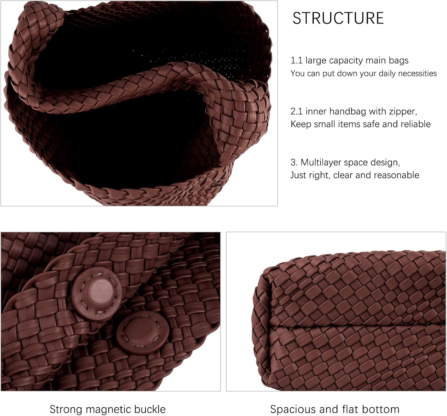 Hand Woven Bag Tote Bag For Women Vegan Leather handle handbag Travel Shoulder Bag With Purse