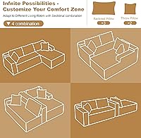 Vista 8 de Sofás modulares de 108 pulgadas para sala de estar, sofá moderno en forma de L, sofá tapizado sin estructura, asiento profundo, con diván, marrón