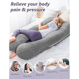 Meiz Pregnancy Pillow, U Shaped Pregnancy Body Pillow with Zipper Removable Cover (Gray- Velvet)