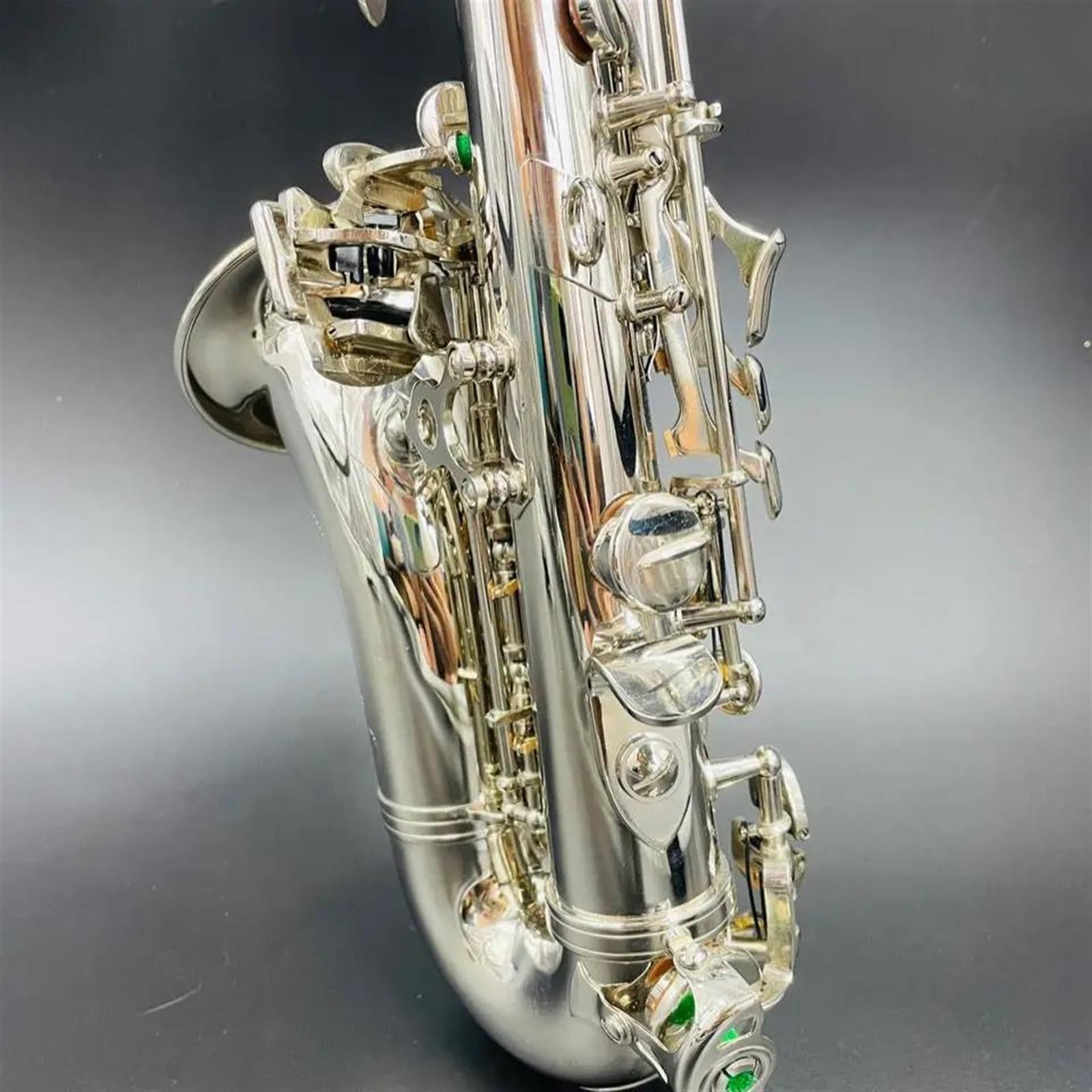 Saksofon Jasny Nikiel B Płaski Profesjonalny Zakrzywiony Saksofon Sopranowy Srebrny Instrument Jazzowy Mosiężny Złoty Saksofon Sopranowy Dobry Dźwięk (Color : Cloth bag)
