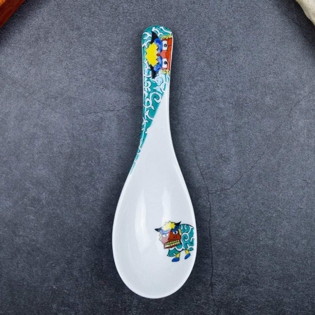 Asian Spoon Ceramic Small Spoon Domestic Japanese Handmade Spoon for Soup Porridge Dessert Set of 2 Spoons (Color : B) (A)