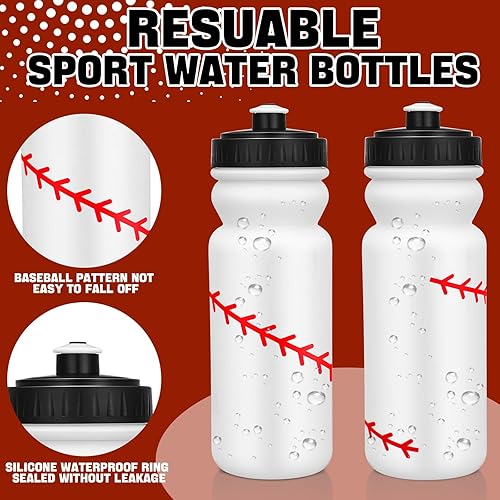 Miniatura 2 de Paquete de 20 botellas de agua de béisbol a granel para niños, botellas deportivas de 20 onzas con tapa superior de tiro, regalos de béisbol de