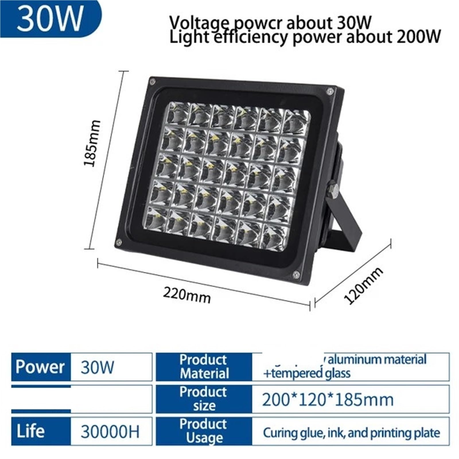Lampa utwardzająca UV LED Utwardzanie UV LED 405 nm, 395, 365 Lampa ultrafioletowa do drukarki 3D SLA DLP Naprawa PCB żywicy Zielony olej Ręczna robota DIY(365NM,30W)