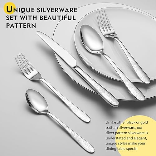 Miniatura 3 de Juego de cubiertos de 40 piezas, servicio para 8, juego de cubiertos de acero inoxidable de alta calidad, pulido con mango de diseño, moderno juego